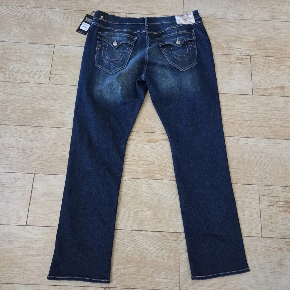 True Religion Jeans Mens 38x34 Ricky Flap SN Relaxed Dark Wash Stitch Denim